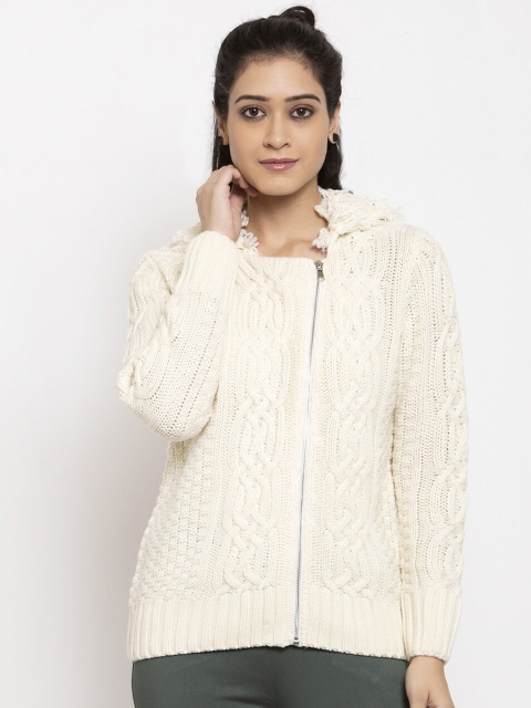 

Global Republic Women Off White Cable Knit Front-Open