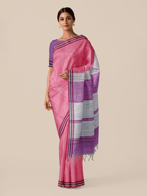 

Taneira Pink & Purple Pure Silk Tussar Saree