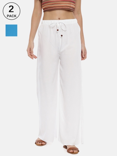 

GOLDSTROMS Women White & Turquoise Blue Set of 2 Palazzos
