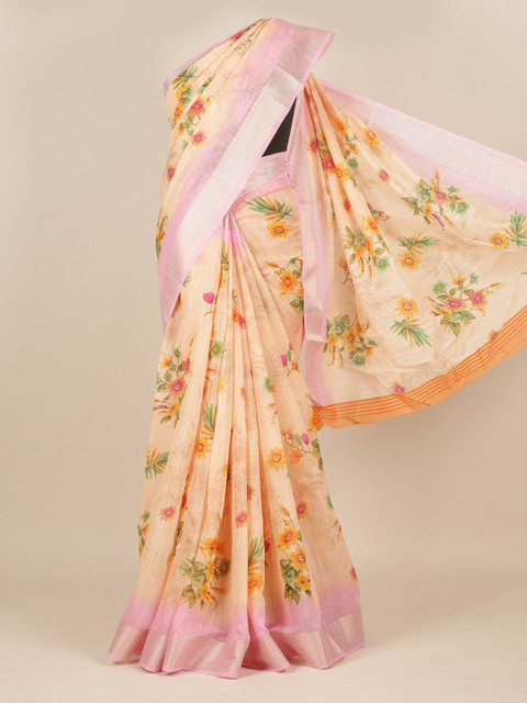 

Pothys Peach Floral Zari Jute Silk Saree