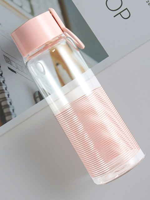 

YOYOSO Set Of 2 Transparent & Pink Striped Glass Bottle With Silicon Cover 350ml