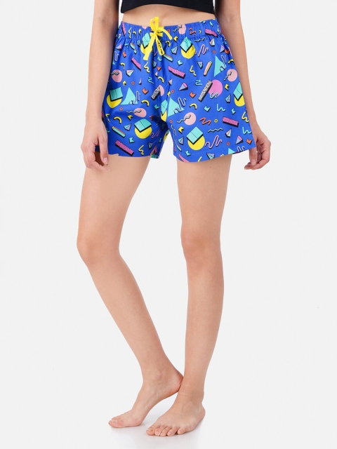 Smugglerz Women Blue & Yellow Printed Lounge Shorts