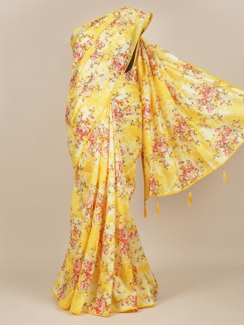 

Pothys Yellow & Red Floral Cotton Blend Saree