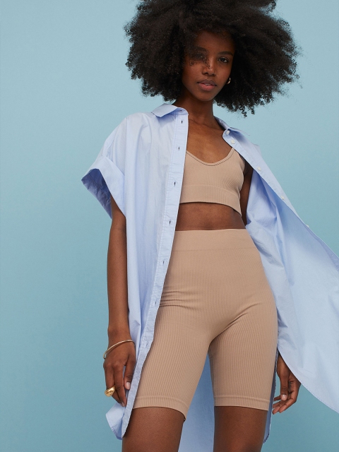 

H&M Women Beige Solid Seamless Cropped Top