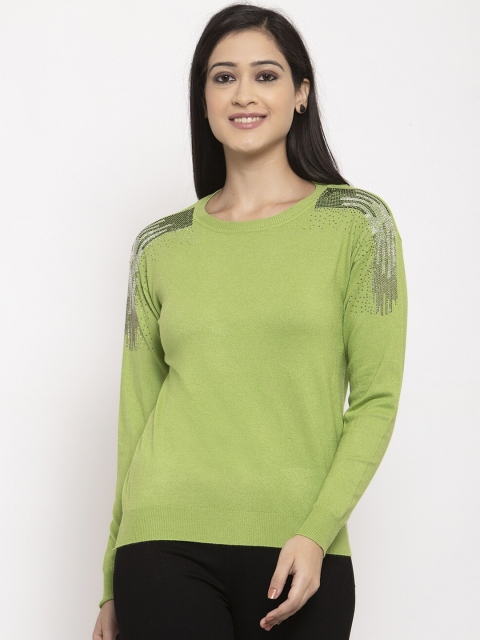 

Global Republic Women Green & Silver-Toned Pullover with Embellished Detail