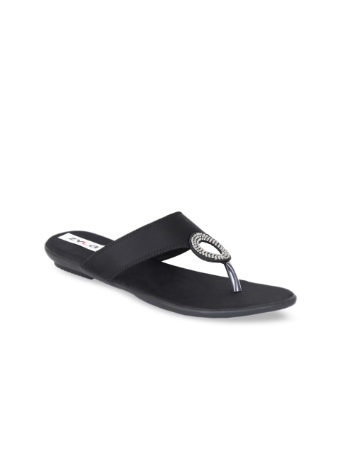 

Zyla Women Black Embellished T-Strap Flats