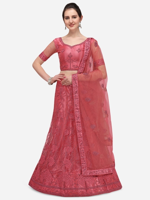

Netram Women Pink Semi Stitched Embroidered Net Lehenga Choli