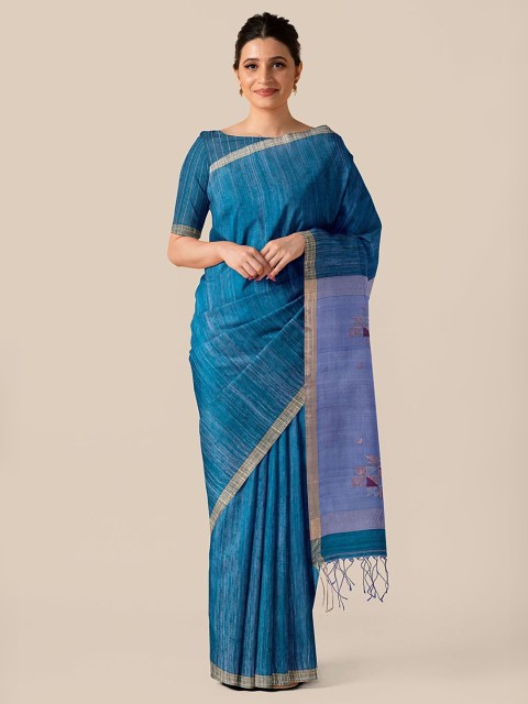

Taneira Blue Pure Silk Tussar Saree