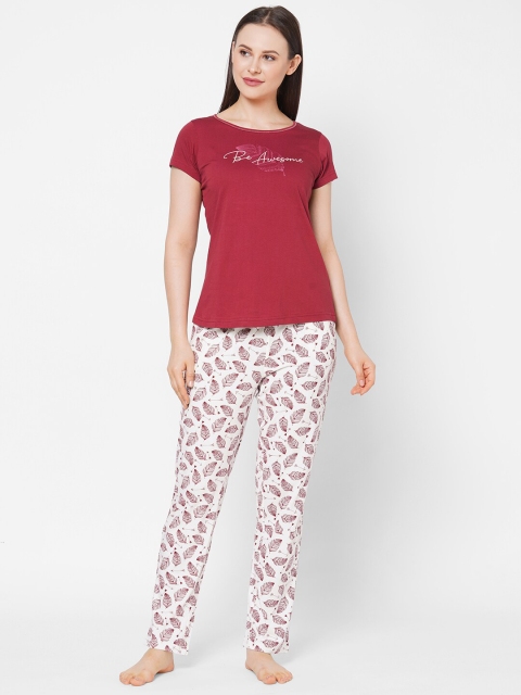 

Sweet Dreams Women Maroon & White Printed Night suit