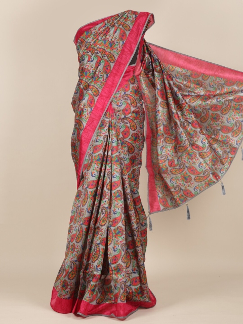 

Pothys Grey & Pink Paisley Saree