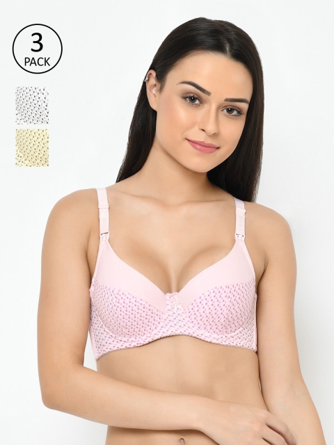 

Cosmo Lady Pink & Yellow Pack of 3 Geometric Maternity Bra Full Coverage Underwired