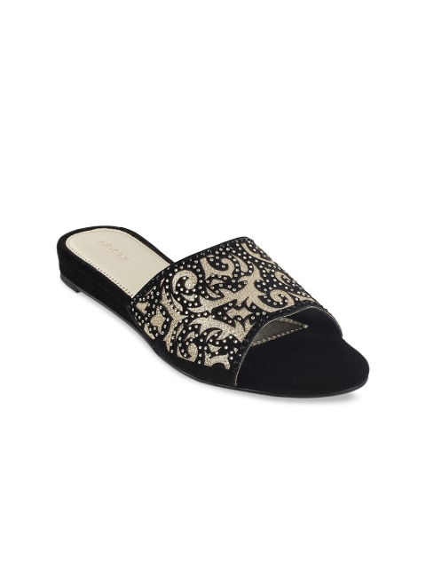 

Mochi Women Black Embellished Wedge Mules