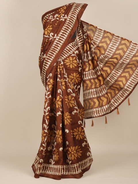 

Pothys Brown & Cream-Coloured Floral Saree
