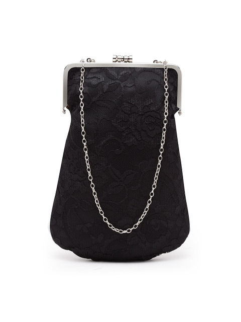

PRACCESSORII Womens Black & Silver-Toned Textured Buckle Detail Purse Clutch