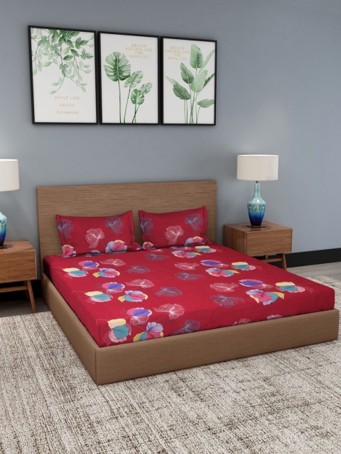 

NEUDIS Maroon & Blue Floral 180 TC King Bedsheet with 2 Pillow Covers