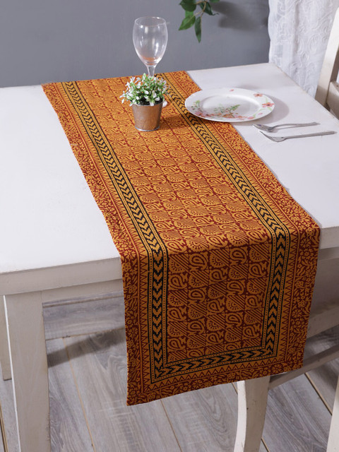 

RANGDESI Mustard Yellow & Red Bagh Handblock Printed Cotton Table Runner