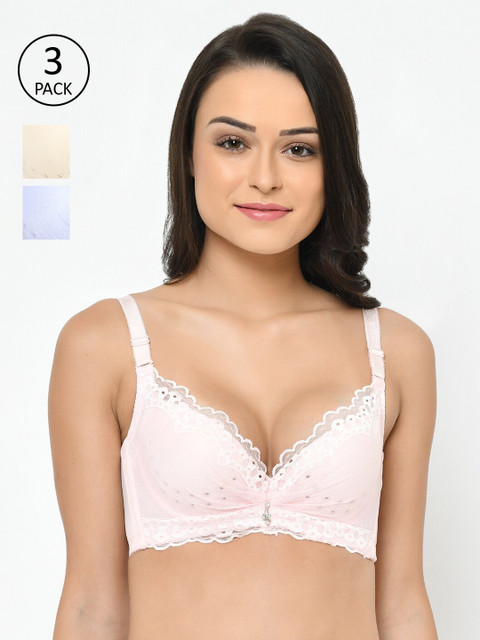 

Cosmo Lady Pack Of 3 Floral Push-Up Bra Full Coverage Underwired Heavily Padded, Beige