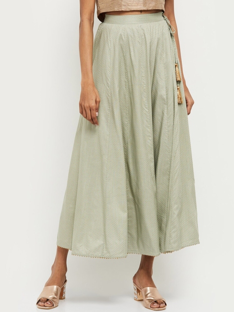 

max Women Green Foil Printed Flared Maxi Georgette Skirt