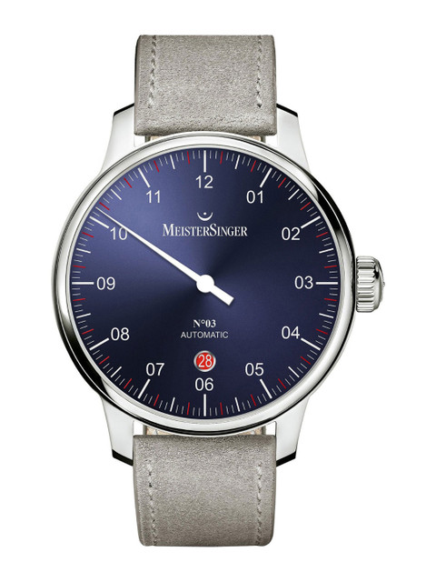 

MEISTERSINGER Men Blue & Grey Leather Straps Analogue Automatic Motion Powered Watch DM908