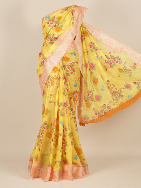 

Pothys Yellow Floral Zari Jute Silk Saree