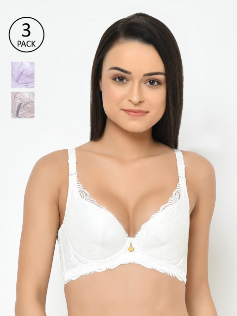 

Cosmo Lady Pack Of 3 Plunge Bra Full Coverage Underwired Lightly Padded, Purple