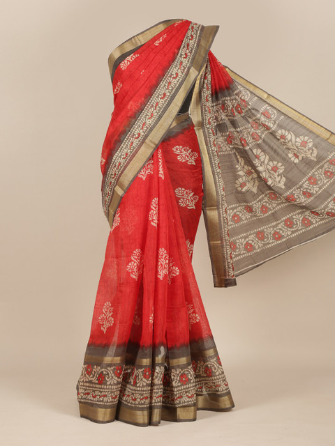 

Pothys Red Ethnic Motifs Jute Silk Saree