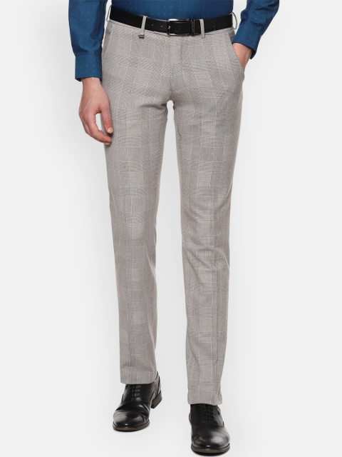 

Van Heusen Men White & Brown Checked Slim Fit Formal Trousers