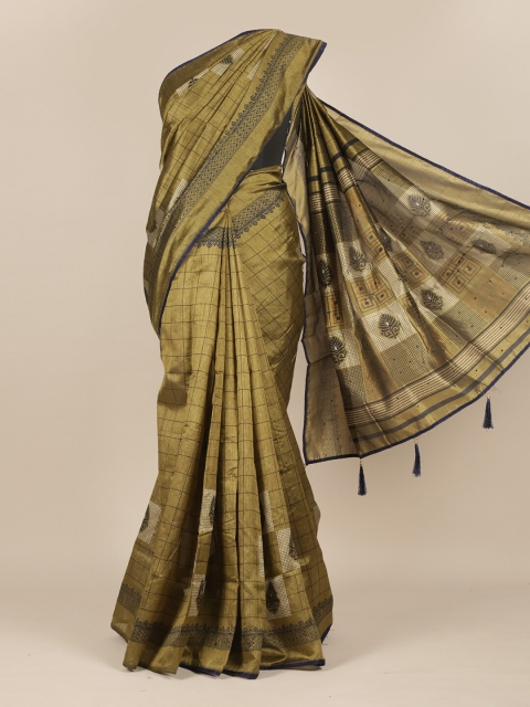 

Pothys Olive & Black Checked Saree