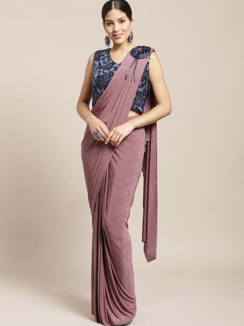 

Chhabra 555 Mauve & Blue Floral Sequinned Saree