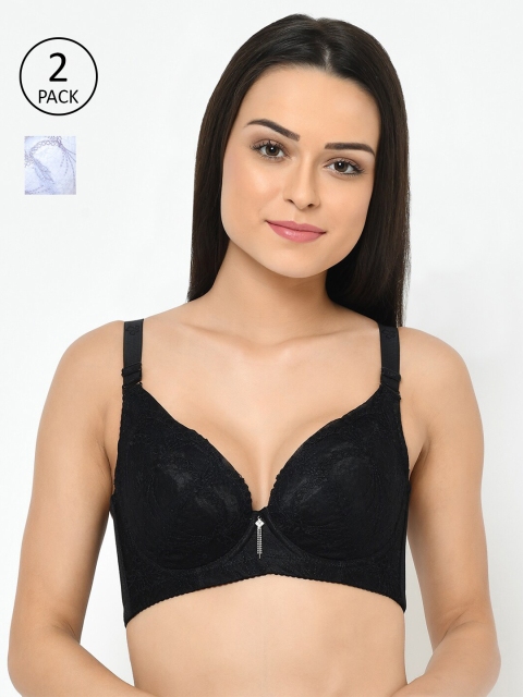 

Cosmo Lady Pack Of 2 Purple & Black Underwired Heavily Padded Push-Up Bras 98907Black