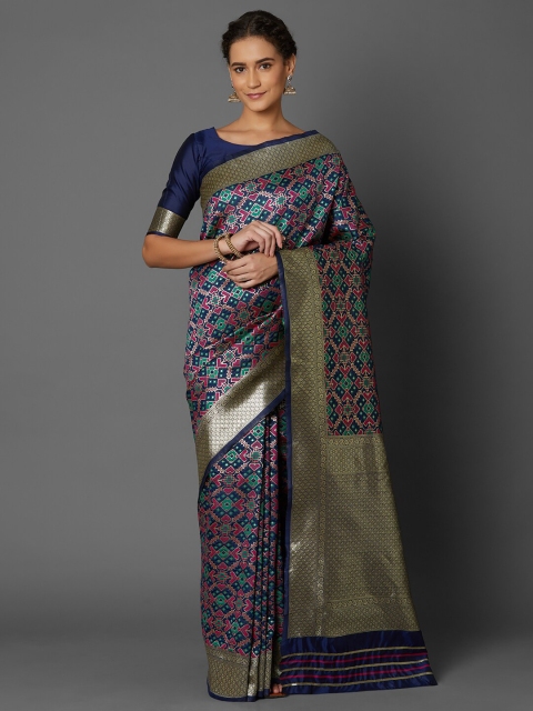 

Mitera Multi Ethnic Motifs Silk Blend Banarasi Saree