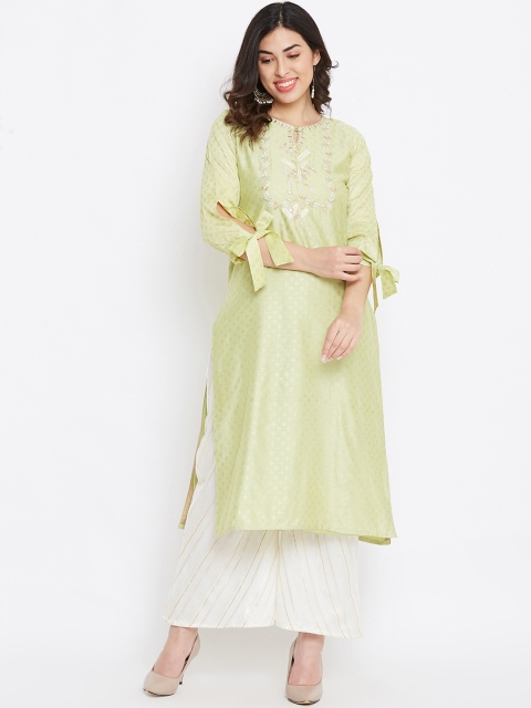 

TULIP 21 Women Green Floral Embroidered Thread Work Kurta with Palazzos