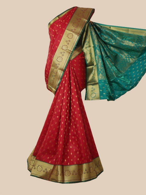 

Pothys Red & Gold-Toned Ethnic Motifs Zari Satin Banarasi Saree