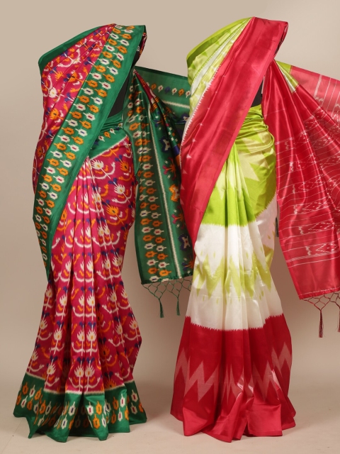 

Pothys Pack of 2 Pink & Multi Coloured Printed Jute Silk Saree