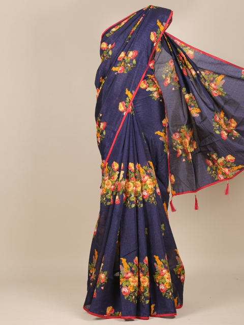 

Pothys Navy Blue & Yellow Floral Saree