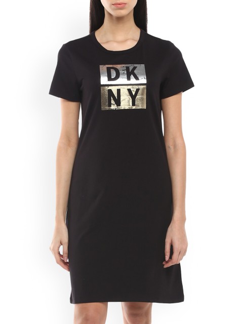 

DKNY Women Black Typography Printed T-shirt Dress