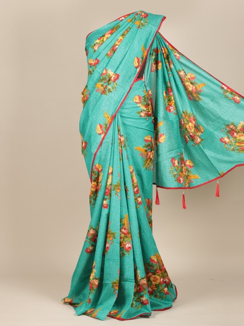 

Pothys Sea Green Floral Cotton Blend Saree
