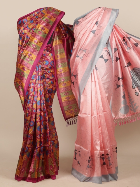 

Pothys Pink & Grey Ethnic Motifs Jute Silk Saree