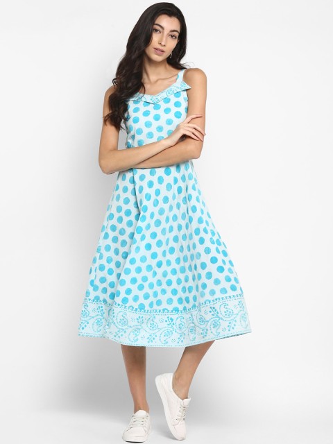 

DEEBACO Blue Midi Polka Print Fit and Flare Dress