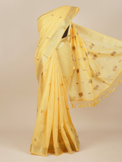 

Pothys Women Embroidered Yellow Pure Cotton Saree