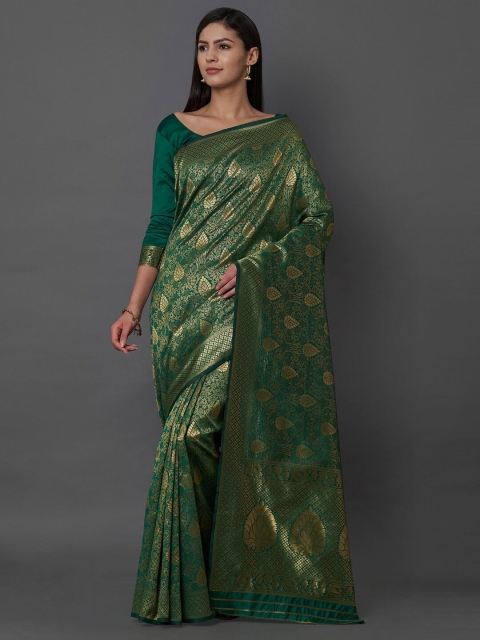 

Mitera Green & Gold-Toned Ethnic Motifs Zari Silk Blend Saree