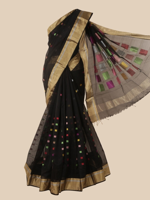 

Pothys Black & Gold-Toned Pure Silk Maheshwari Saree