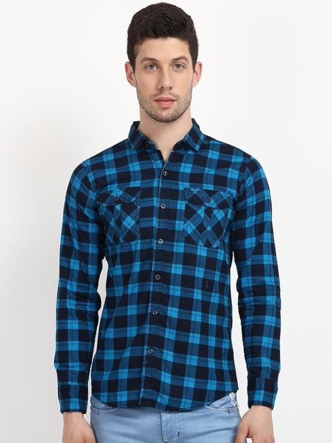 

V2 Value & Variety Men Blue Buffalo Checks Checked Casual Shirt