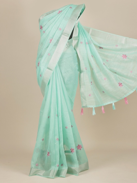 

Pothys Sea Green & Pink Floral Zari Pure Cotton Saree