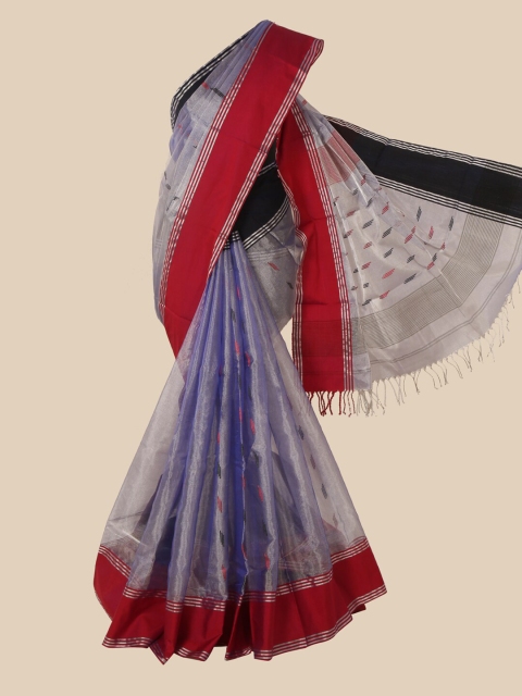 

Pothys Lavender & Maroon Striped Pure Silk Maheshwari Saree
