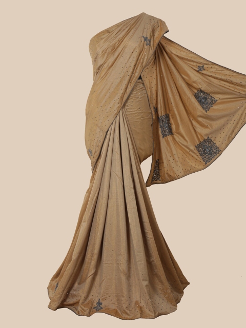 

Pothys Camel Brown Embellished Mirror Work Art Silk Saree