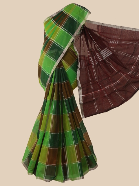 

Pothys Green & Brown Checked Zari Pure Silk Saree
