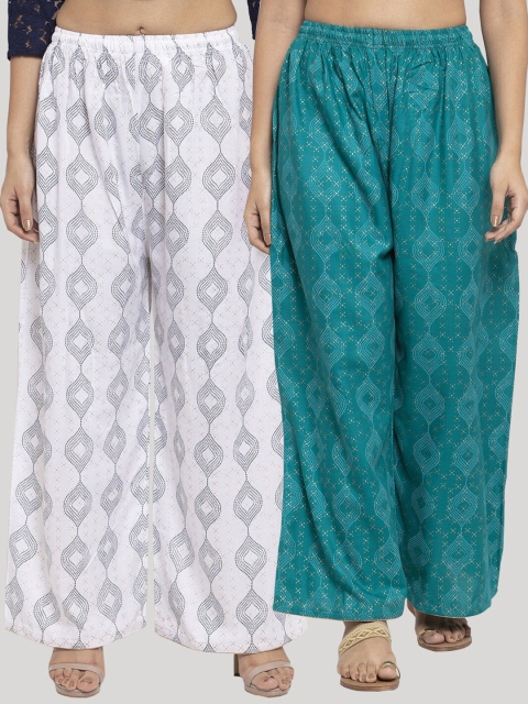 

Clora Creation Women Pack Of 2 White & Green Printed Knitted Ethnic Palazzos