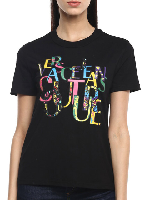 

Versace Jeans Couture Women Black Brand Logo Printed T-shirt