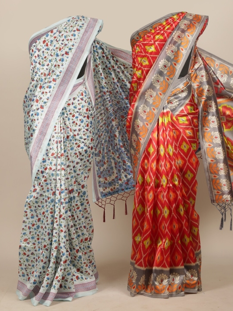 

Pack of 2 -Pothys Jute Silk Printed Saree-Cream and Orange